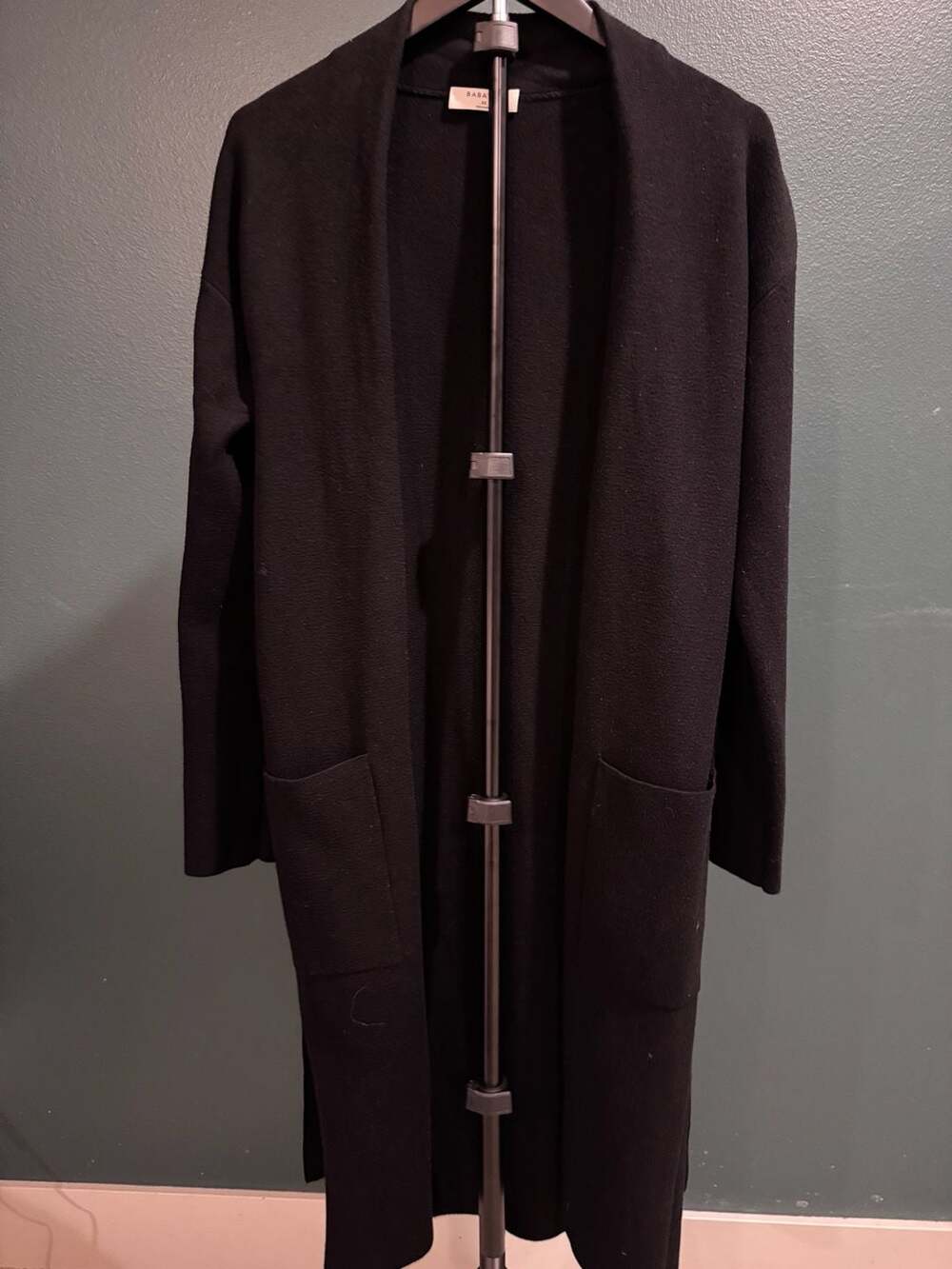 Babaton Black Open Front Long Cardigan Sweater with Belt Size XS